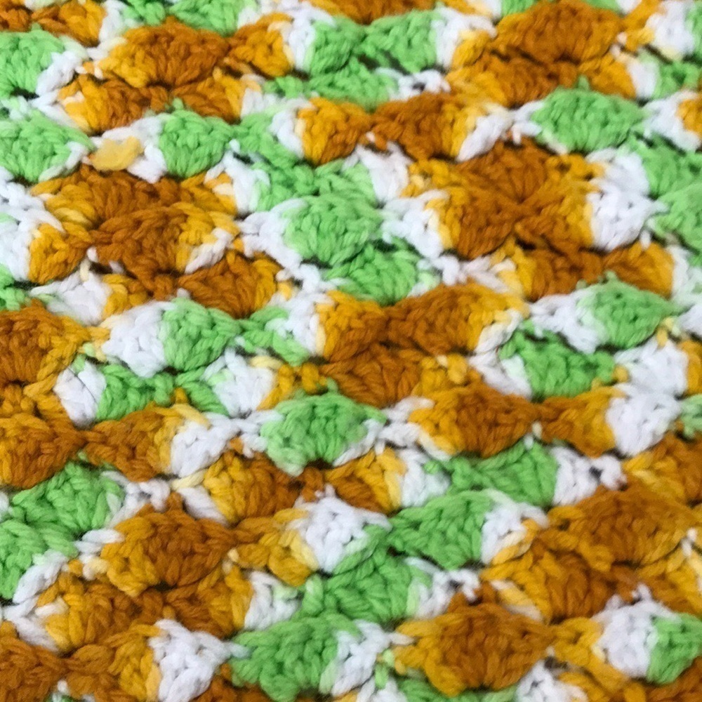 Green Orange White Crochet Knitted Afghan Blanket Handmade - Picture 2 of 3